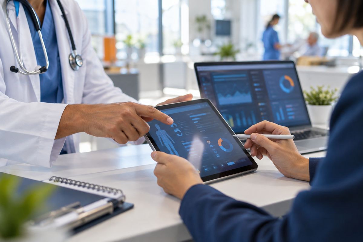 صورة توضيحية لاستخدام الأجهزة الرقمية في إدارة العمل الطبي